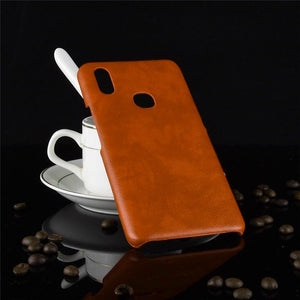 Vivo V11 Luxury Leather Finish Anti Knock Hard PC Back Case Cover with Back Screen Guard