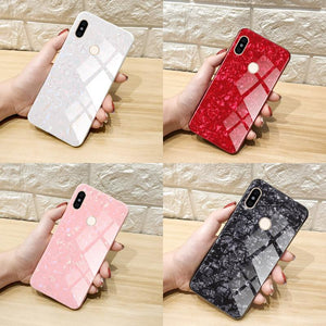 Redmi Note 5 Pro Marble Pattern Bling Shell Case-[9H Tempered Glass Back Cover] with Soft TPU Bumper,Anti-Scratch Phone Case