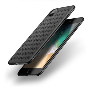 Premium Weaving Grid Breathable Soft Silicone Back Case Cover for Apple iPhone 7 Plus/ 8 Plus- BLACK