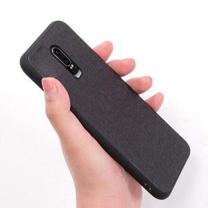 OnePlus 6T Premium Fabric Canvas Soft Silicone Cloth Texture Back Case with Back Screen Guard