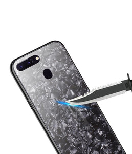 Oppo F9 Pro Marble Pattern Bling Shell Case-[9H Tempered Glass Back Cover] with Soft TPU Bumper,Anti-Scratch Phone Case