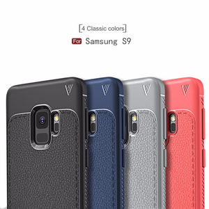 Samsung Galaxy S9 Premium Shockproof Litchi Leather Print TPU Back Case Cover
