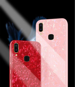 Vivo V9 Marble Pattern Bling Shell Case-[9H Tempered Glass Back Cover] with Soft TPU Bumper,Anti-Scratch Phone Case