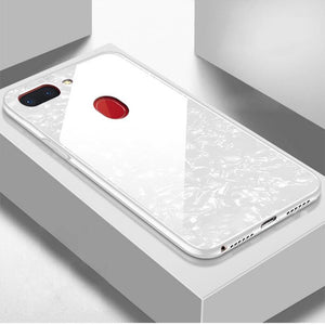 Oppo F9 Pro Marble Pattern Bling Shell Case-[9H Tempered Glass Back Cover] with Soft TPU Bumper,Anti-Scratch Phone Case