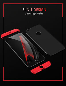 Premium GKK Ultra Slim 3in1 360 Body Full Protection Hard Matte Front + Back Cover for Apple iPhone 7/8- (Red- Black-Red)