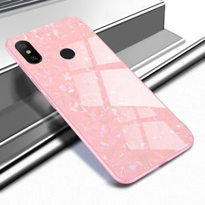 Redmi Note 5 Pro Marble Pattern Bling Shell Case-[9H Tempered Glass Back Cover] with Soft TPU Bumper,Anti-Scratch Phone Case