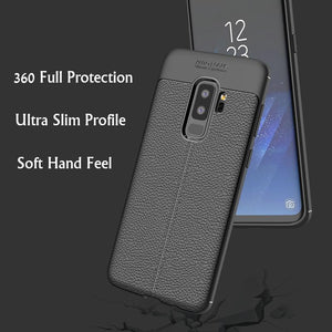 Samsung Galaxy S9 Plus Luxury Anti-Shock Full Protective Grain Leather Design TPU Back Case