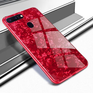 Oppo F9 Pro Marble Pattern Bling Shell Case-[9H Tempered Glass Back Cover] with Soft TPU Bumper,Anti-Scratch Phone Case