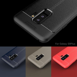 Samsung Galaxy S9 Plus Luxury Anti-Shock Full Protective Grain Leather Design TPU Back Case