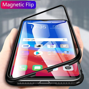 Oppo F9 Pro Shock Proof Luxury Magnetic Adsorption Metal Bumper Auto-Fit Tempered Back Case