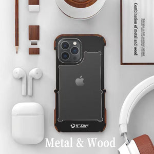 R-Just Ironwood Light Slim Timber Aluminum Metal Wood Bumper Case for iPhone 14 Series