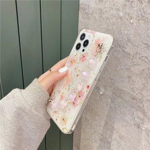 Premium Beautifull life Glitter Real Dried Flower withh Bracelet Clear Case Cover For iPhone 13 Series