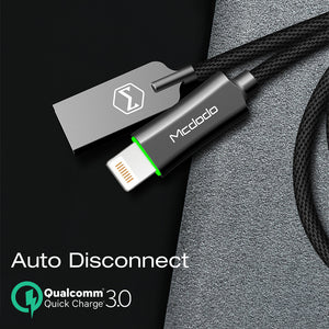 McDodo Auto Disconnect Fast Charging USB Data Sync Lightning Cable with LED Light for Apple iPhone X, 8/8 Plus, 7/7 Plus, 6/6S/6 Plus, 5/5S/5C/SE - BLACK