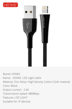 Load image into Gallery viewer, HENKS Lamp Light Fast Charging USB Data Sync Cable for Apple iPhone