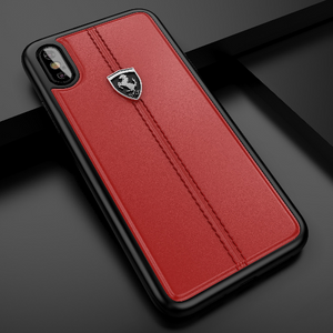 Apple iPhone XS Max Luxury Ferrari Scuderia DE Series Vertical Stitched Genuine Leather Case