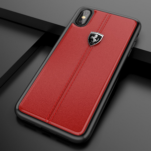 Apple iPhone XS Max Luxury Ferrari Scuderia DE Series Vertical Stitched Genuine Leather Case