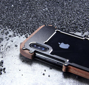 Apple iPhone X/XS Luxury Hard Metal Aluminum Wood Protective Bumper Phone Case