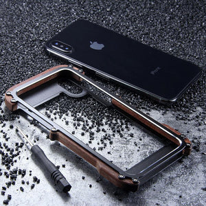 Apple iPhone X/XS Luxury Hard Metal Aluminum Wood Protective Bumper Phone Case