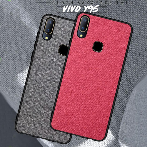 Vivo Y95 Premium Fabric Canvas Soft Silicone Cloth Texture Back Case with Back Screen Guard