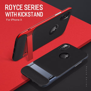 Luxury Shockproof Matte Back Case with Kickstand TPU + PC Holder Back Cover for Apple iPhone X / XS 2018