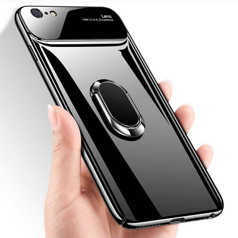 Luxury Smooth Mirror Effect Ring Holder Kickstand Back Case for
