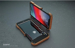 APPLE IPHONE X/XS LUXURY HARD METAL ALUMINUM WOOD PROTECTIVE BUMPER PHONE CASE