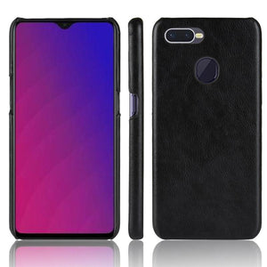 Oppo F9 Pro Luxury Leather Finish Anti Knock Hard PC Back Case Cover with Back Screen Guard