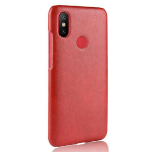 Redmi Note 6 Pro Luxury Leather Finish Anti Knock Hard PC Back Case Cover with Back Screen Guard