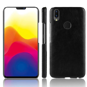 Vivo V9 Luxury Leather Finish Anti Knock Hard PC Back Case Cover with Back Screen Guard