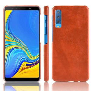 Samsung Galaxy A7 2018 Luxury Leather Finish Anti Knock Hard PC Back Case Cover with Back Screen Guard