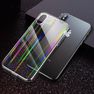 iPhone XS Max (6.5") Luxury Laser Aurora Ultra Slim Shockproof Crystal Clear Hard Back with Soft Silicone Frame Back Case Cover