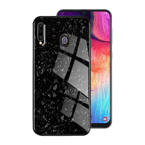 SAMSUNG GALAXY M30 MARBLE PATTERN BLING SHELL CASE [9H TEMPERED GLASS BACK COVER] WITH SOFT TPU BUMPER,ANTI-SCRATCH PHONE CASE